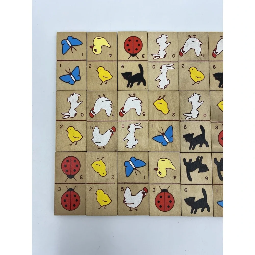 Vintage 1985 Wooden Animal Dominos in Box 25 Pieces Incomplete